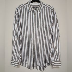 Johnston & Murphy Button Up Shirt Mens XL Long Sleeve Brown Blue White Striped